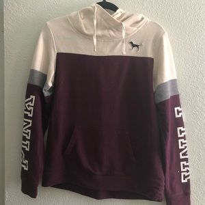 PINK sweater size xs colors maroon,gray, cream says pink on the sleeves